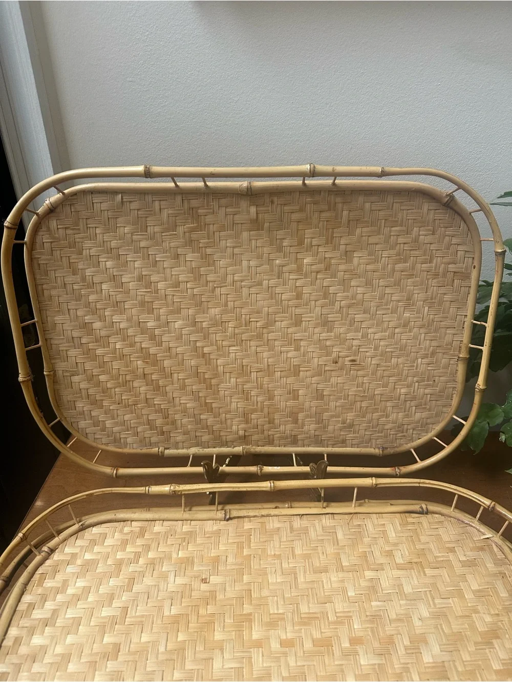 Vintage Woven Rattan Serving Tray Set - Natural Tan set of 4